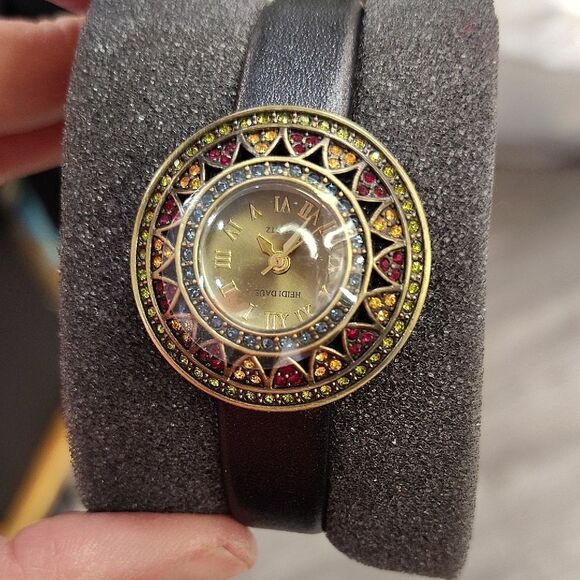 Heidi Daus Black and Gold Ornate Watch - Picture 1 of 3